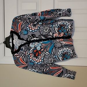 Crown and Ivy sweater.  Gray and navy floral print.  Size large